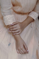 Salmon Colour Blossoms Calf Length Dress With 3/4th Sleeves