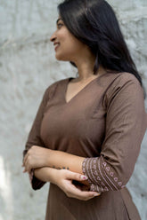 Brown Calf Length Dress