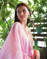 Pink Spaghetti Strap Anarkali Kurta Pant Suit Set