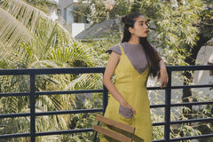 Green Grey Calf Length Dress with Crop Top