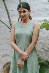 Sage Green Blossoms 2.0 Chanderi Calf Length Dress