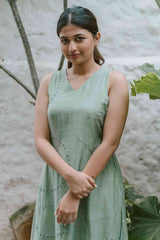 Sage Green Blossoms 2.0 Chanderi Calf Length Dress