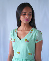 Teal Floral Fit And Flare Dress