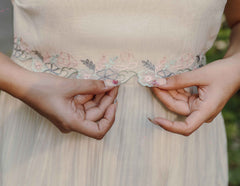 Off White Blossoms Calf Length Sleeveless Dress