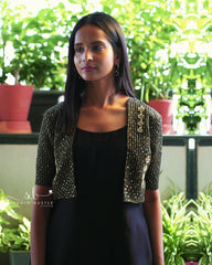 Black Spaghetti Kurti With Cigarette Pants And Organza Jacket