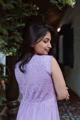 Lilac Blossoms Chanderi Calf Length Dress