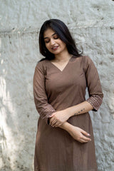 Brown Calf Length Dress