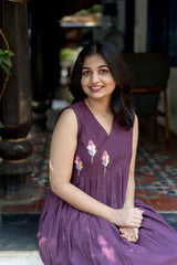 Purple Sleeveless Calf Length Dress