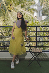 Green Grey Calf Length Dress with Crop Top