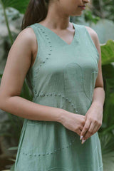 Sage Green Blossoms 2.0 Chanderi Calf Length Dress