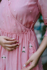 Pink Blossoms 2.0 Angrakha Tiered Calf Length Dress
