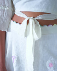 White Crushed Cotton Crop Top And Skirt