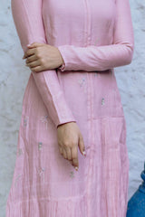 Mauve Blossoms Chanderi Ankle Length Dress