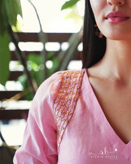 Pink Mul Chanderi Slit Kurti with Pant and Dupatta