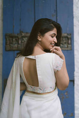 White Blossoms 2.0 Handloom Chanderi Lace Saree