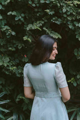 Greyish Blue Blossoms 2.0 Angrakha Chanderi Calf Length Dress