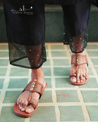 Black Spaghetti Kurti With Cigarette Pants And Organza Jacket