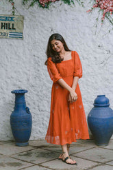 Orange Blossoms 2.0 Chanderi Calf Length Dress