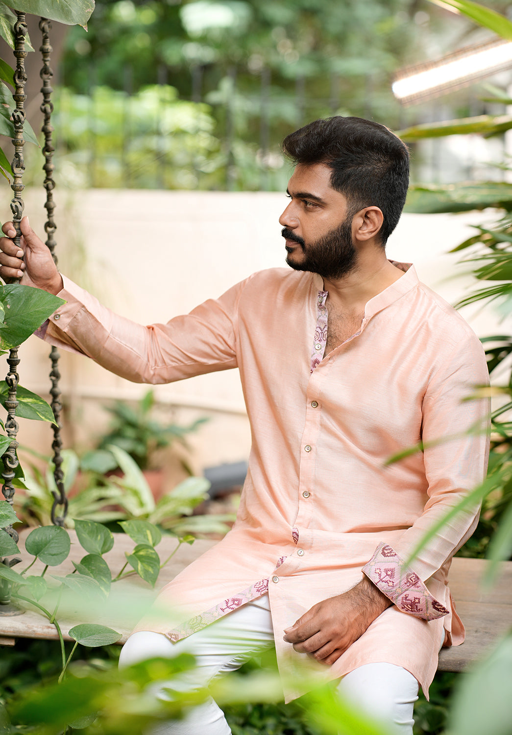 Peach  Silk Short Kurta
