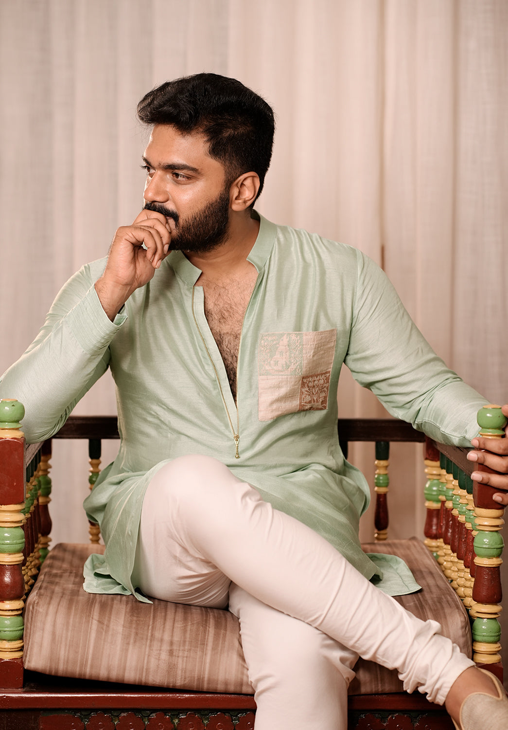 Mint Green Silk Short Kurta