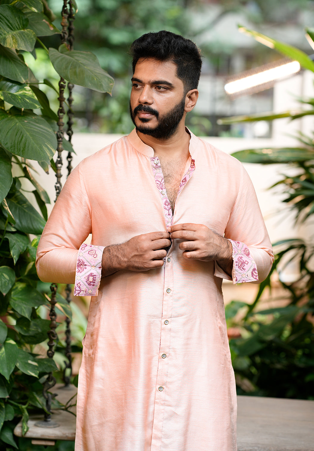Peach  Silk Short Kurta