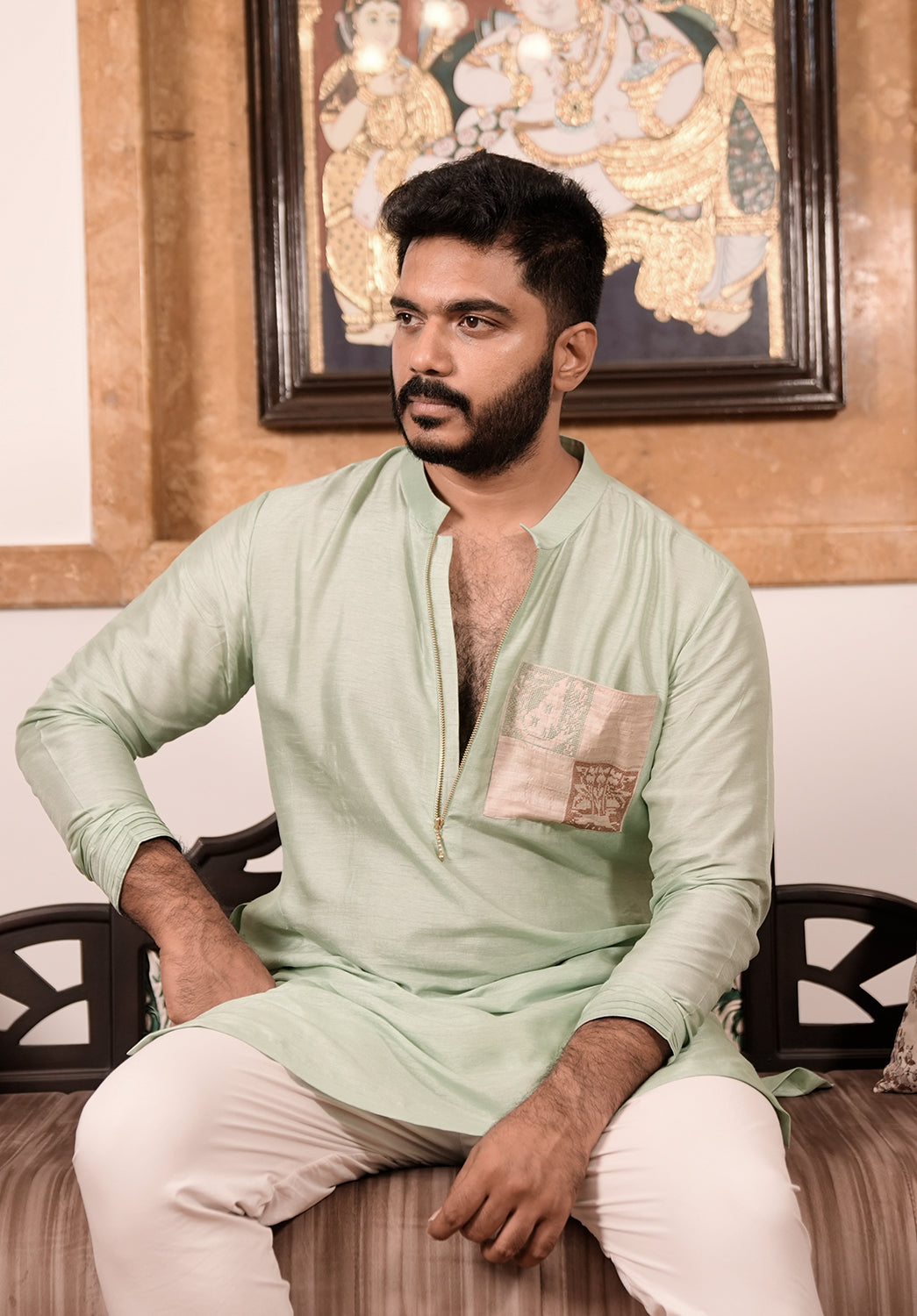 Mint Green Silk Short Kurta