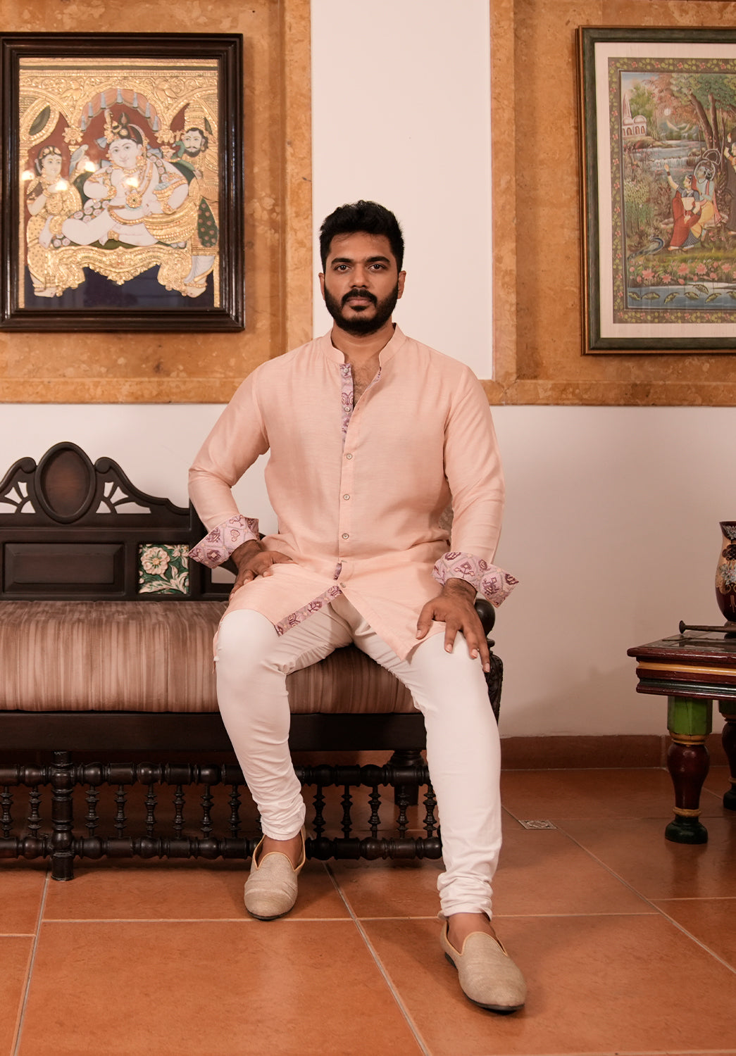 Peach  Silk Short Kurta
