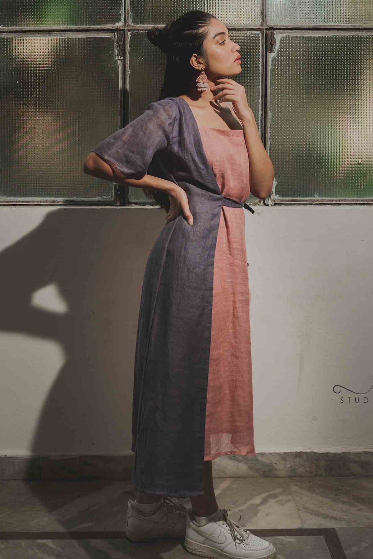 Mauve Single Jacket Calf Length Dress