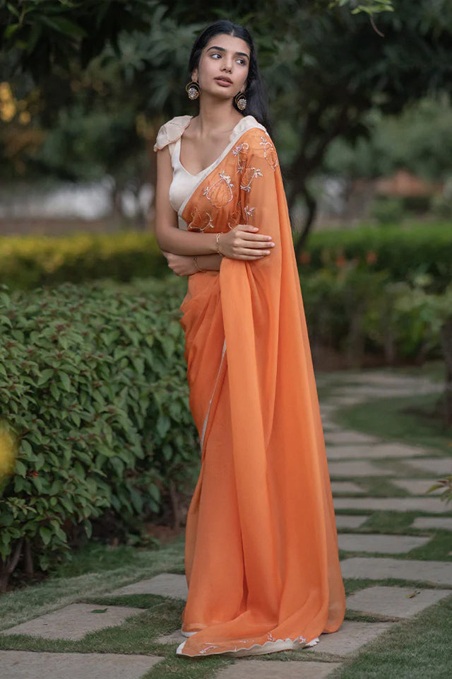 Tangerine Tide saree