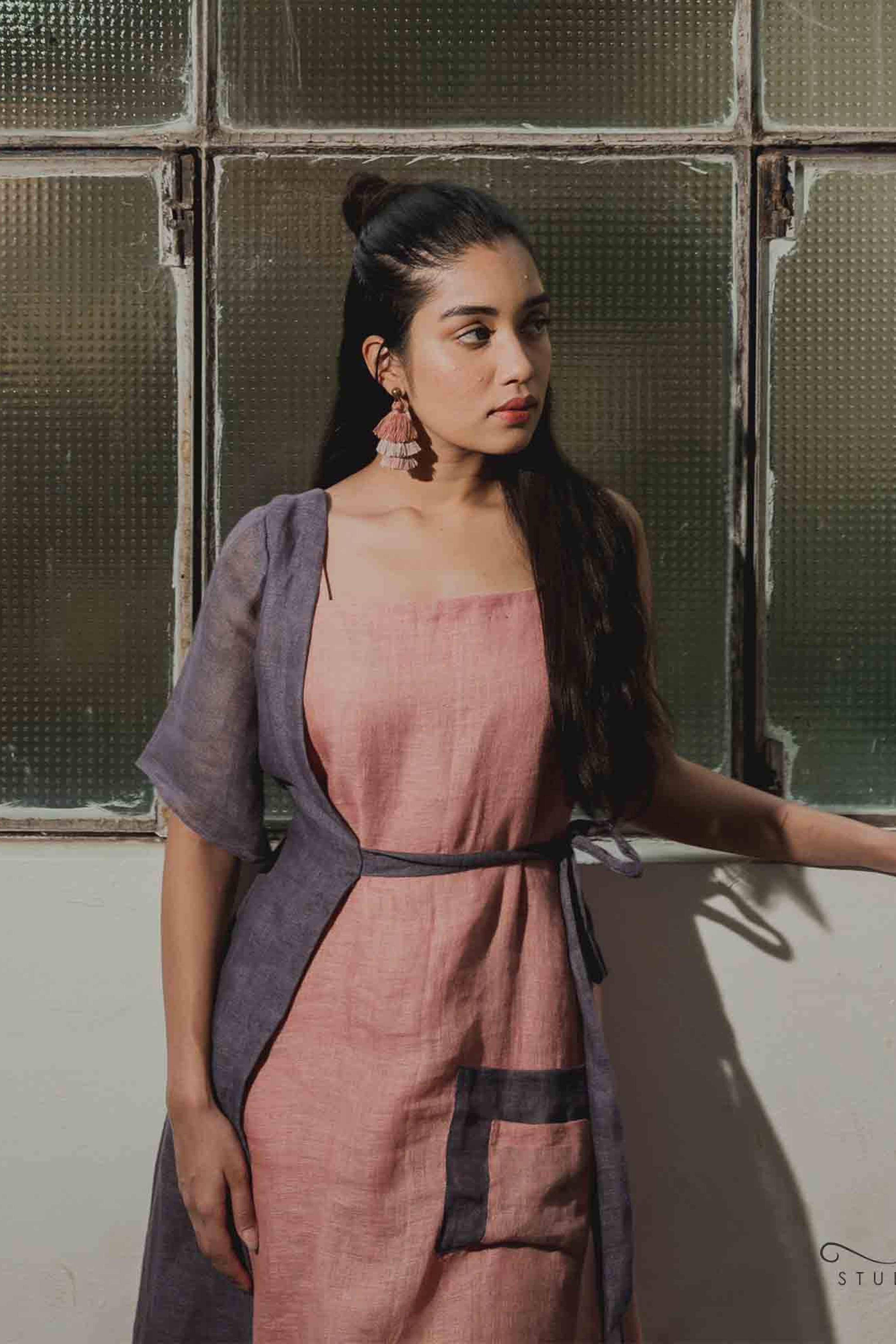 Mauve Single Jacket Calf Length Dress