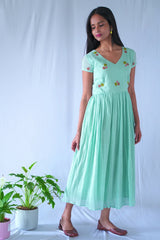 Teal Floral Fit And Flare Dress