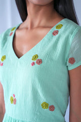 Teal Floral Fit And Flare Dress