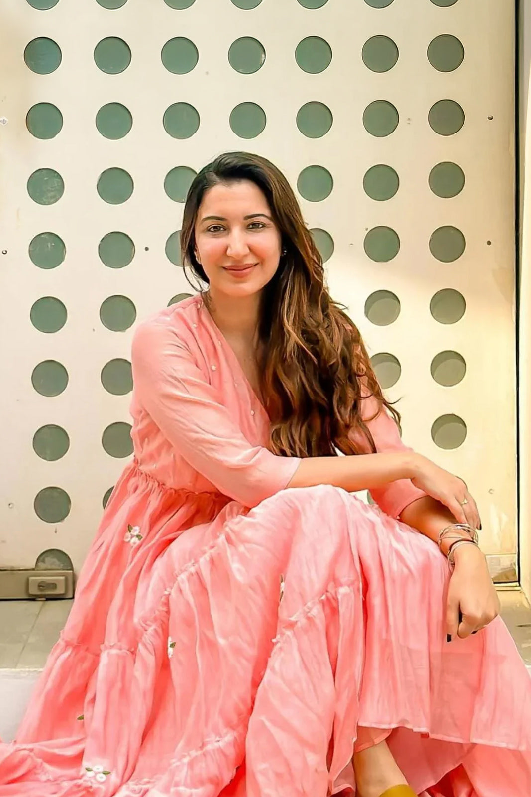 Pink Blossoms 2.0 Angrakha Tiered Calf Length Dress