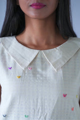 Cream A_line  Calf Length Dress