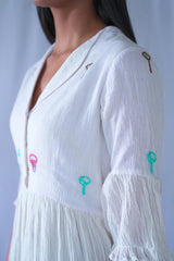 White Crushed Cotton Dress with Collar