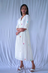 White Crushed Cotton Dress with Collar