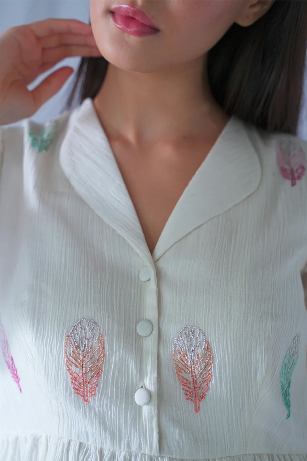 White Fit And Flare Crushed Cotton Dress