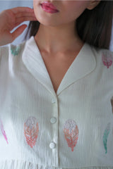 White Fit And Flare Crushed Cotton Dress