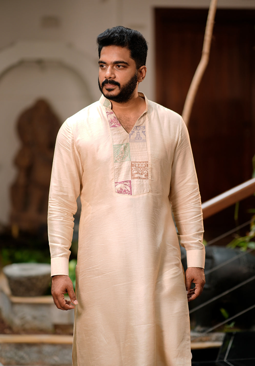 Beige Silk Long Kurta