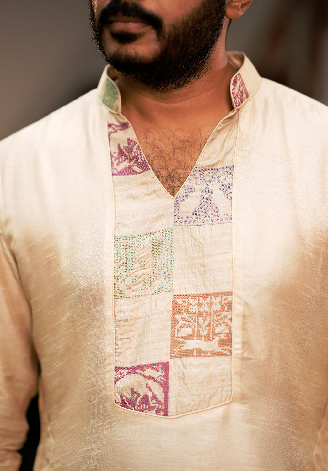 Beige Silk Long Kurta