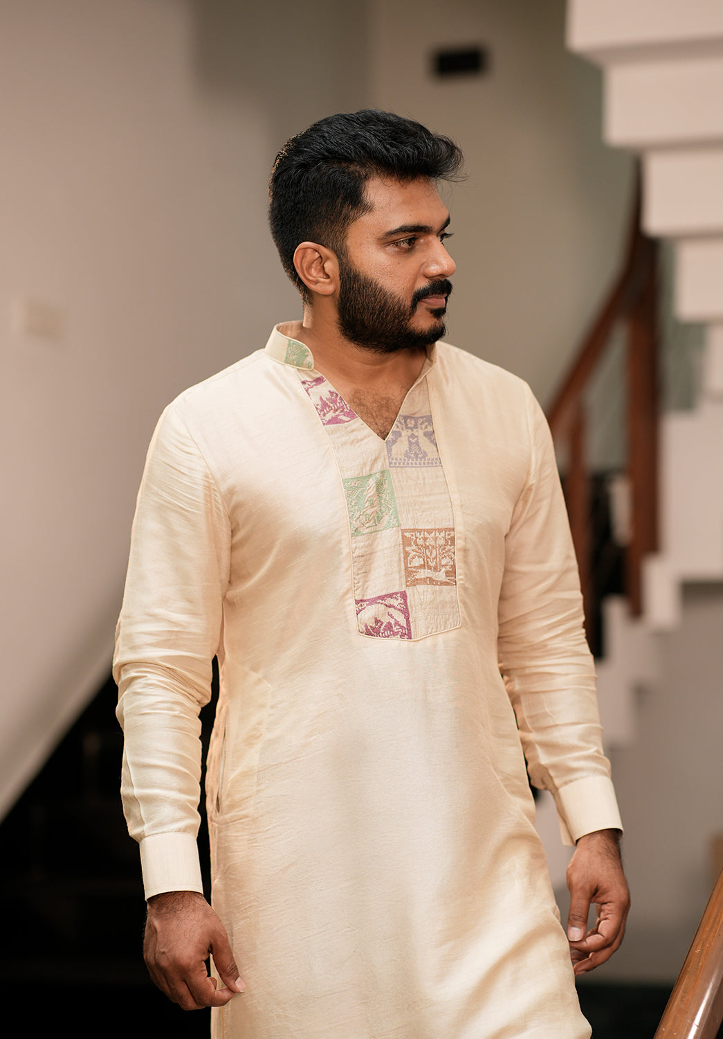 Beige Silk Long Kurta