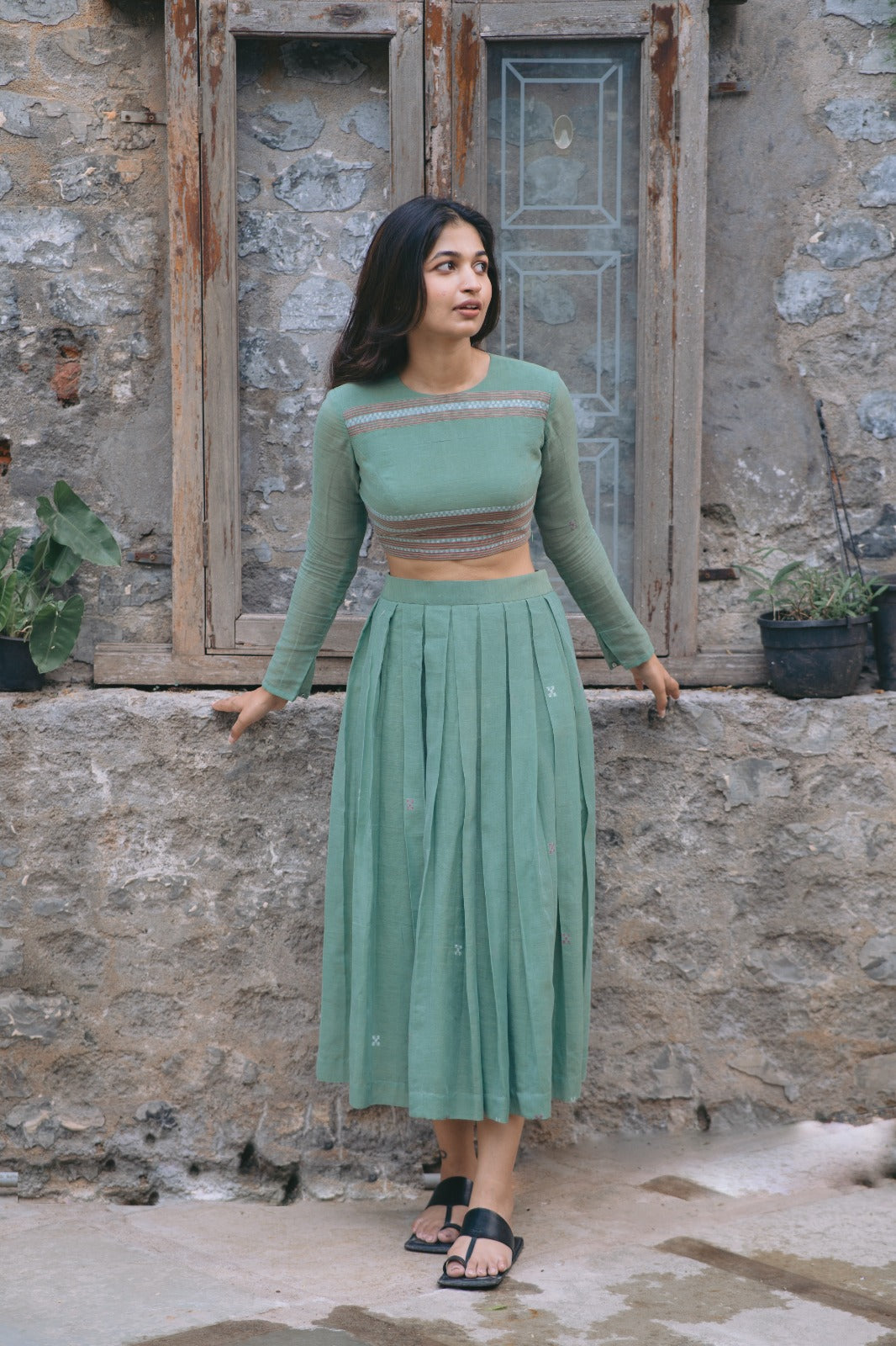 Sage Green Jamdani Co-ord Dress