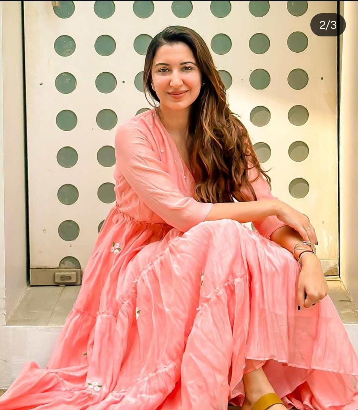 Pink Blossoms 2.0 Angrakha Tiered Calf Length Dress