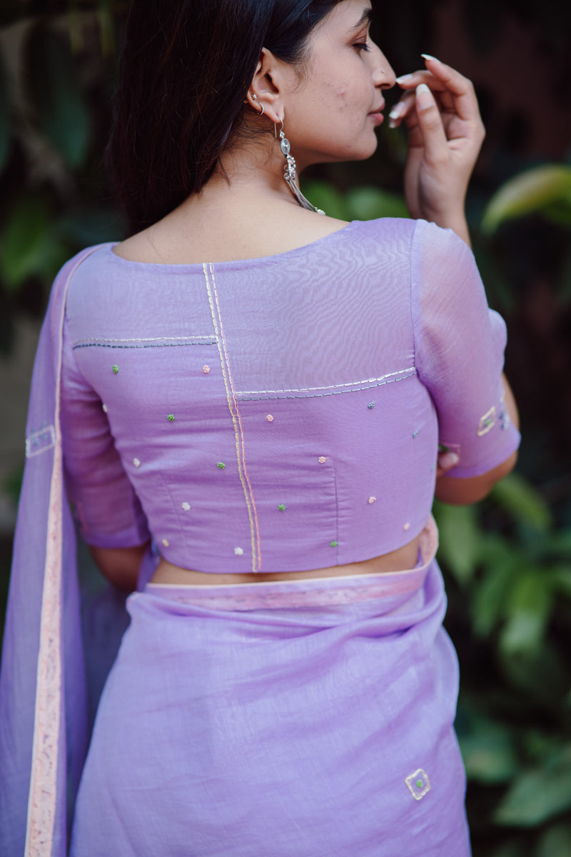 Lilac Handloom Chanderi Lace Saree