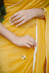 Yellow Handloom Chanderi Lace Saree
