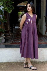 Purple Sleeveless Khadi Calf Length Dress