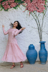 Mauve Blossoms Chanderi Ankle Length Dress