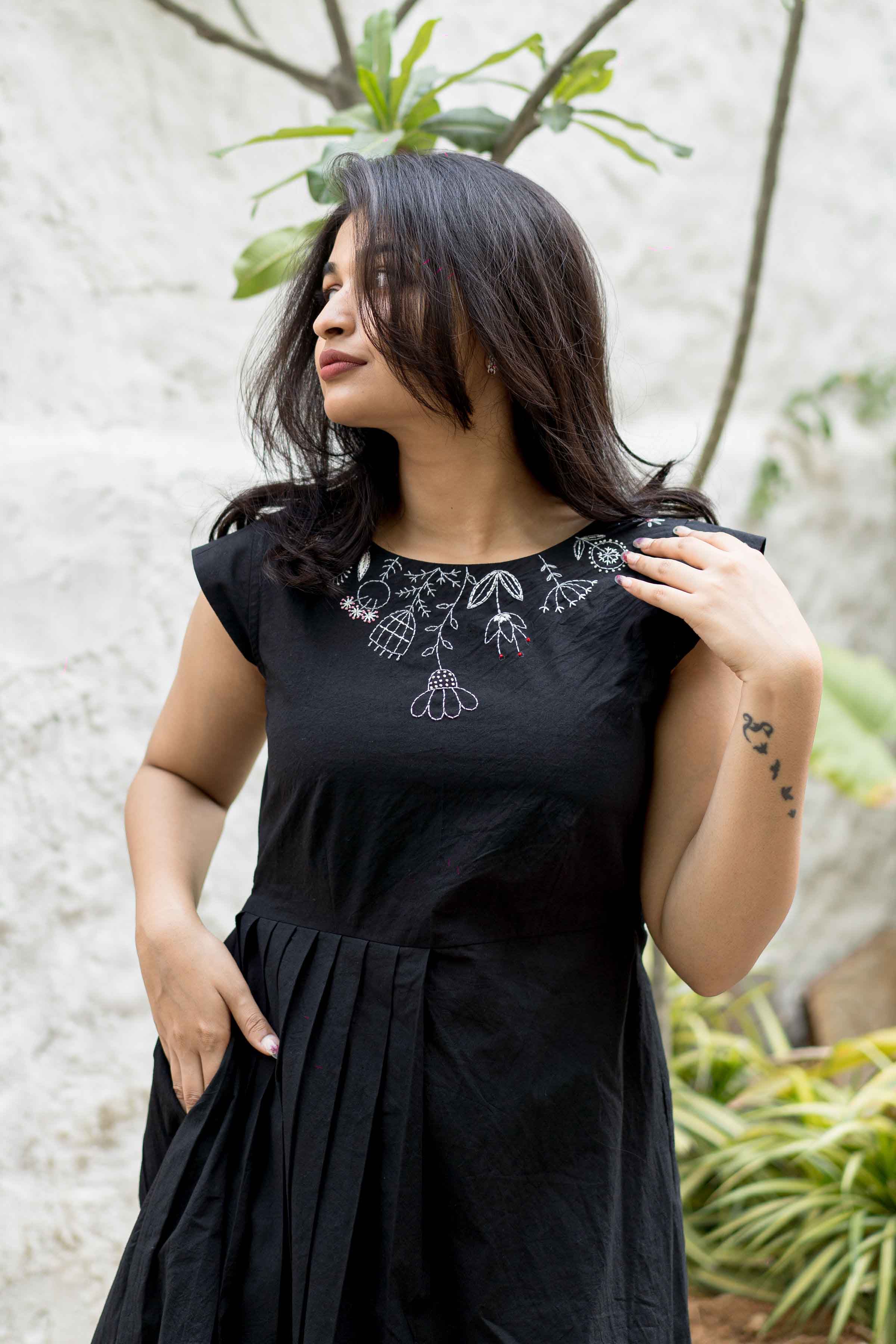 Buy Black Khadi Calf Length Dress for Women Online | Studio Bustle Buy Black Khadi Calf Length Dress for Women Online | Studio Bustle