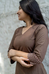 Brown Khadi Calf Length Dress
