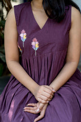 Purple Sleeveless Khadi Calf Length Dress